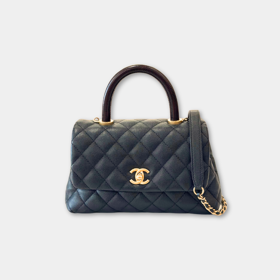 Limited Chanel Black Caviar Small Coco Python Top Handle Bag with AGHW Kelly's Authentic Boutique