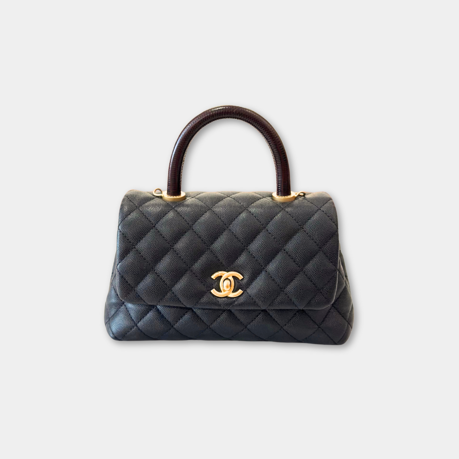 Limited Chanel Black Caviar Small Coco Python Top Handle Bag with AGHW Kelly's Authentic Boutique
