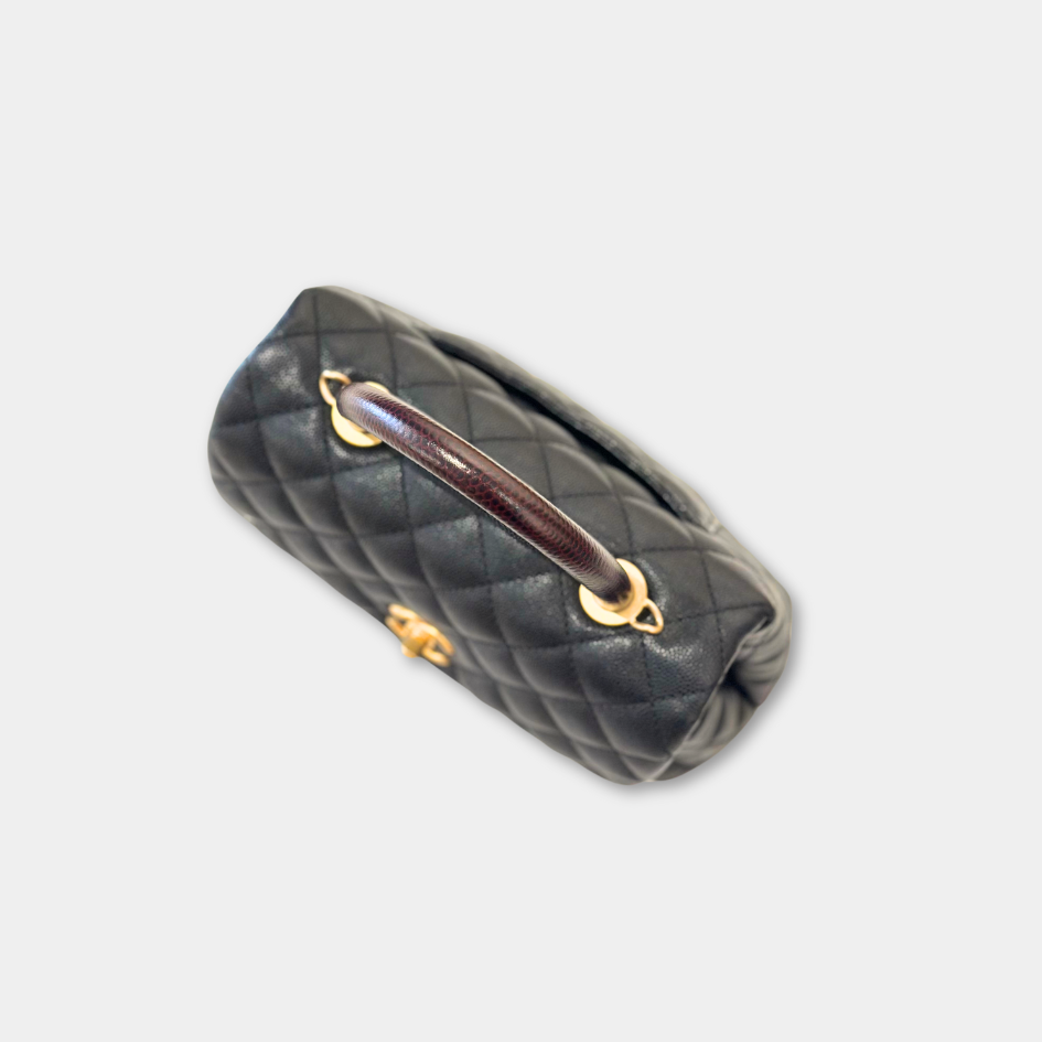 Limited Chanel Black Caviar Small Coco Python Top Handle Bag with AGHW Kelly's Authentic Boutique