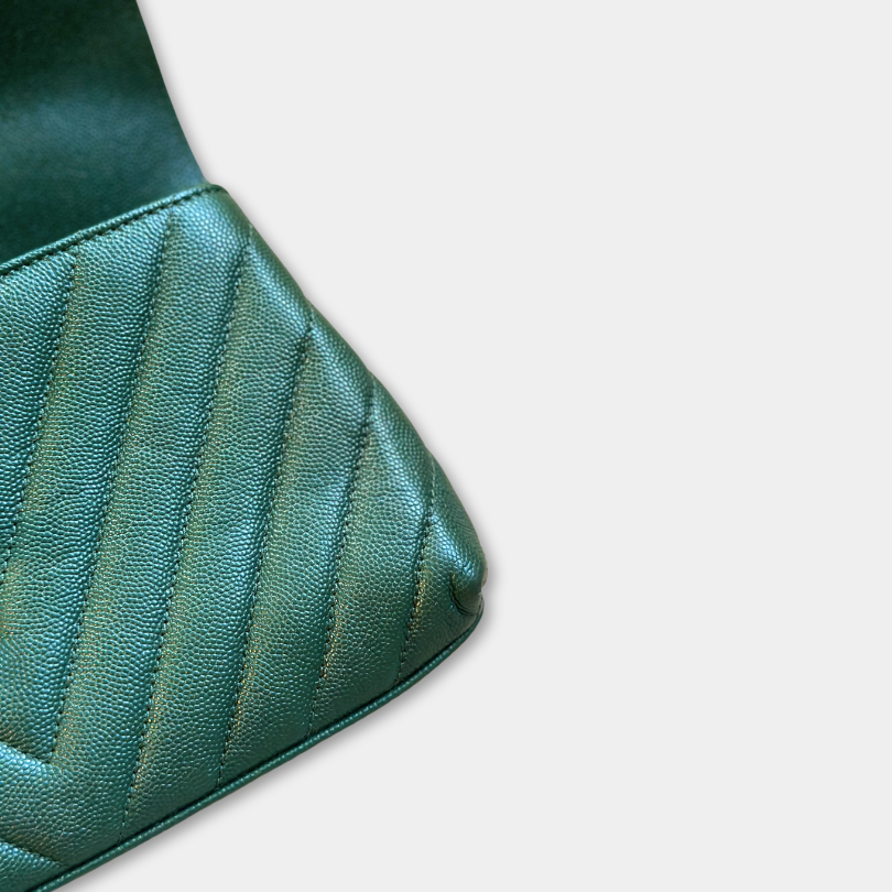 Chanel Green Caviar Chevron Small Coco Top Handle Bag with AGHW Kelly's Authentic Boutique