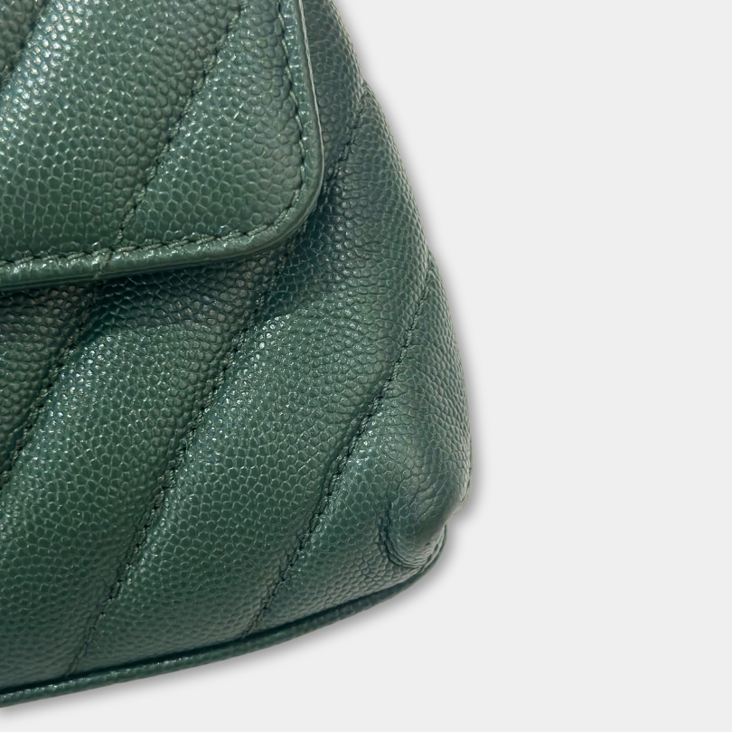Chanel Green Caviar Chevron Small Coco Top Handle Bag with AGHW Kelly's Authentic Boutique