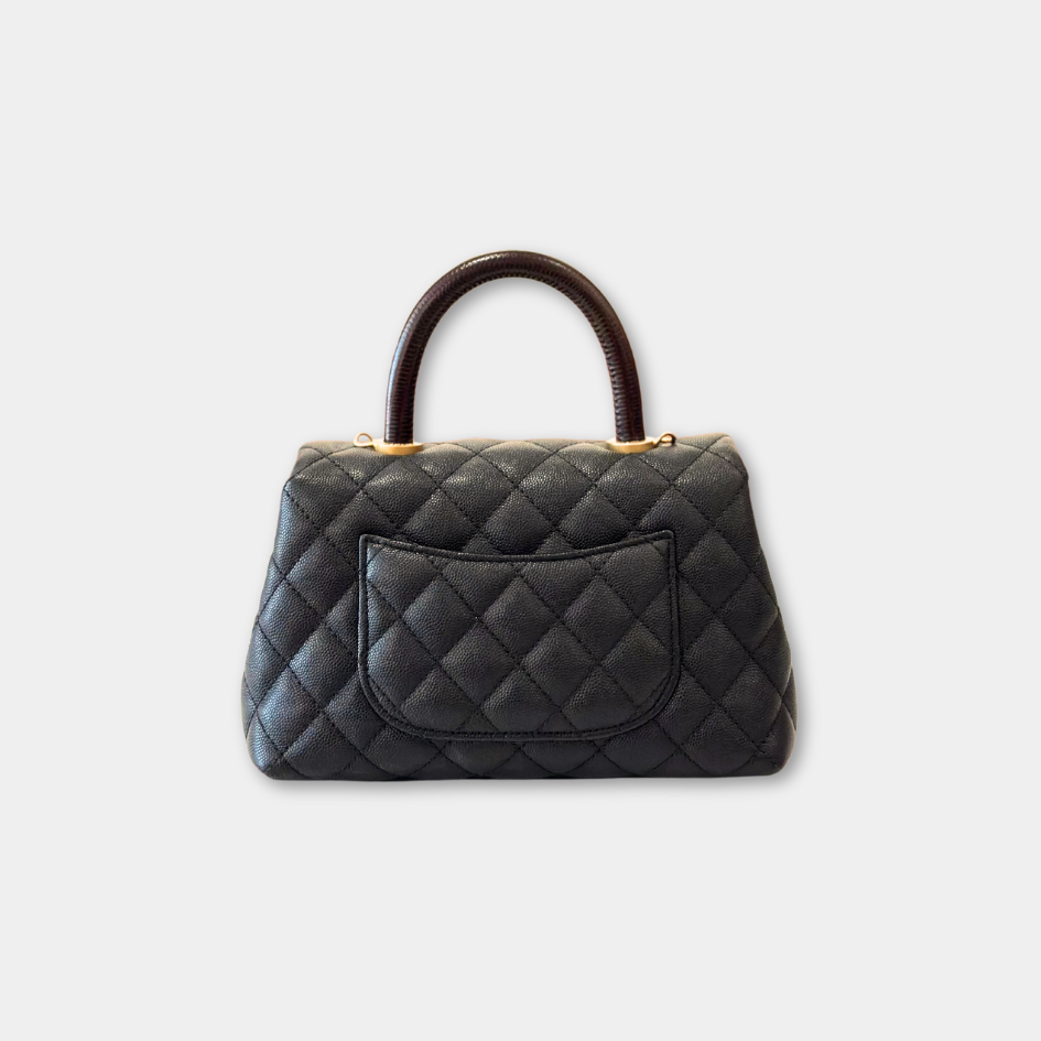 Limited Chanel Black Caviar Small Coco Python Top Handle Bag with AGHW Kelly's Authentic Boutique