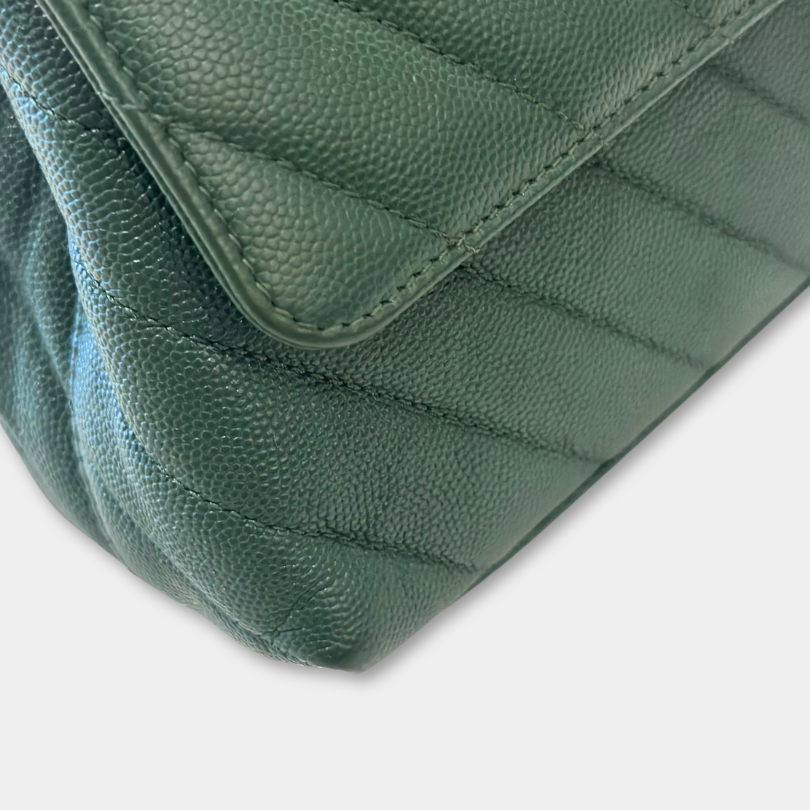 Chanel Green Caviar Chevron Small Coco Top Handle Bag with AGHW Kelly's Authentic Boutique