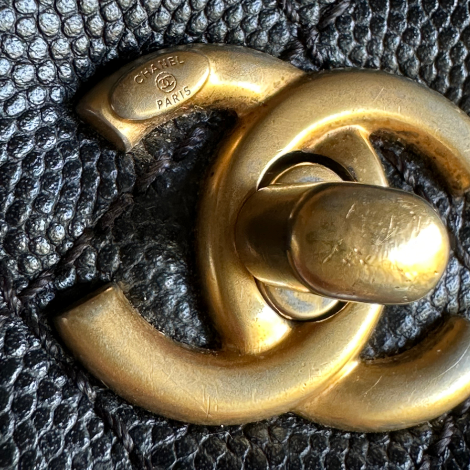 Limited Chanel Black Caviar Small Coco Python Top Handle Bag with AGHW Kelly's Authentic Boutique