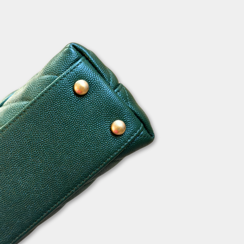 Chanel Green Caviar Chevron Small Coco Top Handle Bag with AGHW Kelly's Authentic Boutique