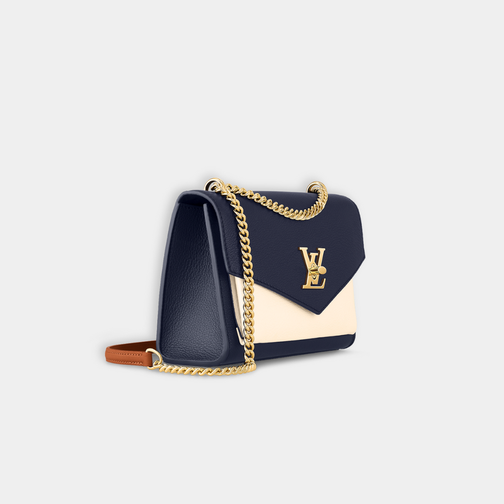 Louis Vuitton Microchipped MyLockMe Creme Navy Chain Shoulder Bag - Kelly's Authentic Boutique