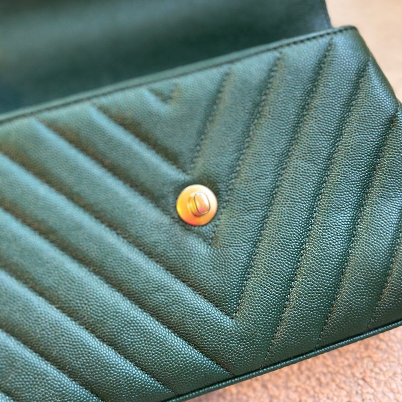 Chanel Green Caviar Chevron Small Coco Top Handle Bag with AGHW Kelly's Authentic Boutique