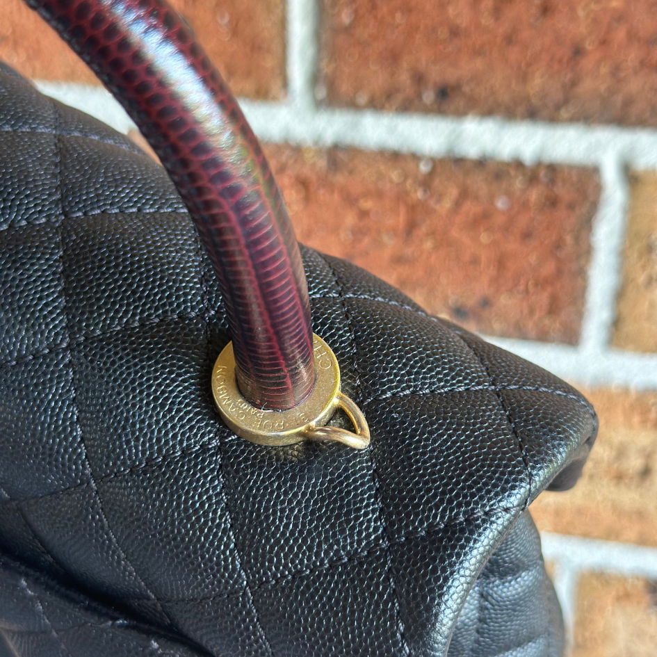 Limited Chanel Black Caviar Small Coco Python Top Handle Bag with AGHW Kelly's Authentic Boutique