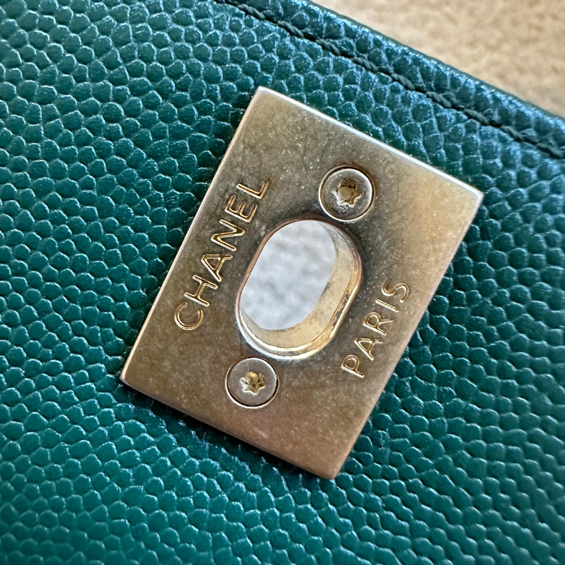 Chanel Green Caviar Chevron Small Coco Top Handle Bag with AGHW Kelly's Authentic Boutique