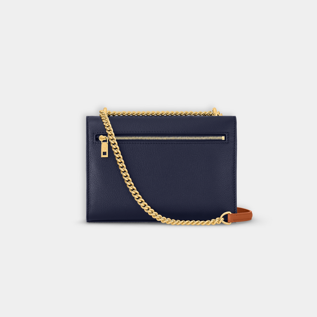 Louis Vuitton Microchipped MyLockMe Creme Navy Chain Shoulder Bag - Kelly's Authentic Boutique