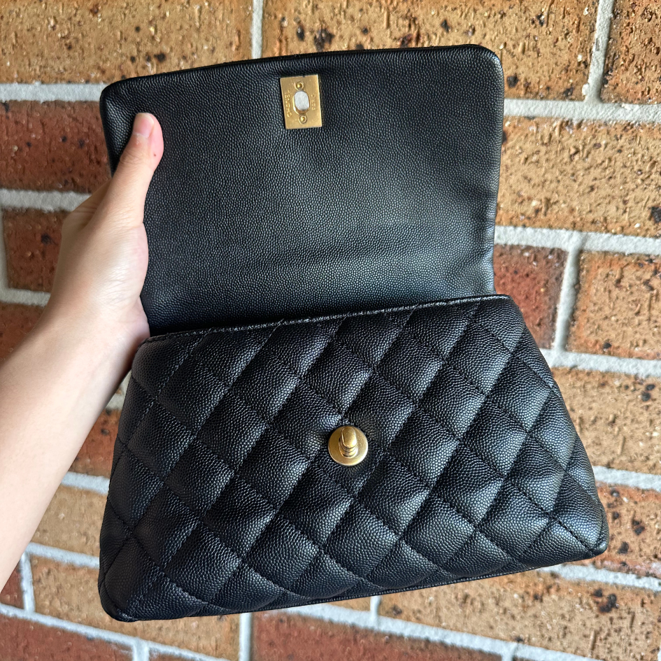 Limited Chanel Black Caviar Small Coco Python Top Handle Bag with AGHW Kelly's Authentic Boutique