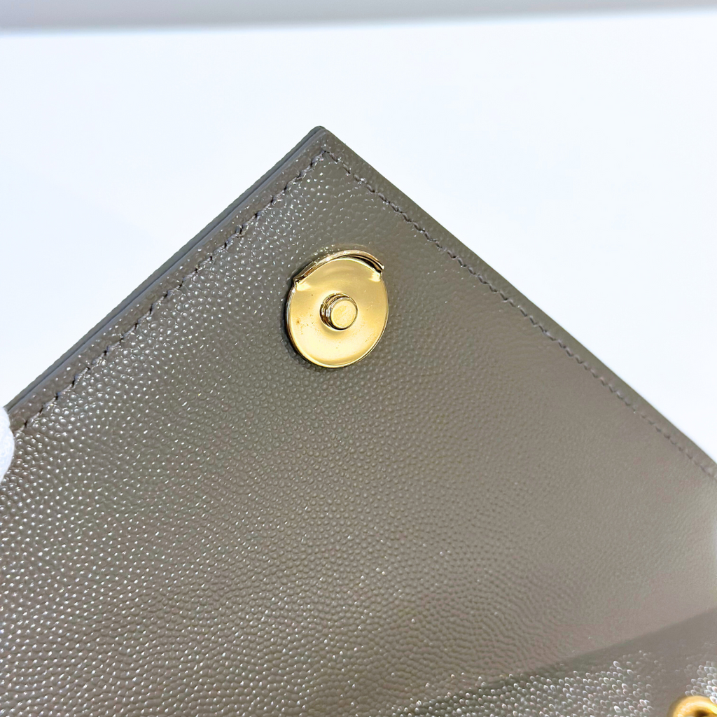 Saint Laurent Small Quilted Grain Grey Envelope Shoulder Bag with GHW Kelly's Authentic Boutique