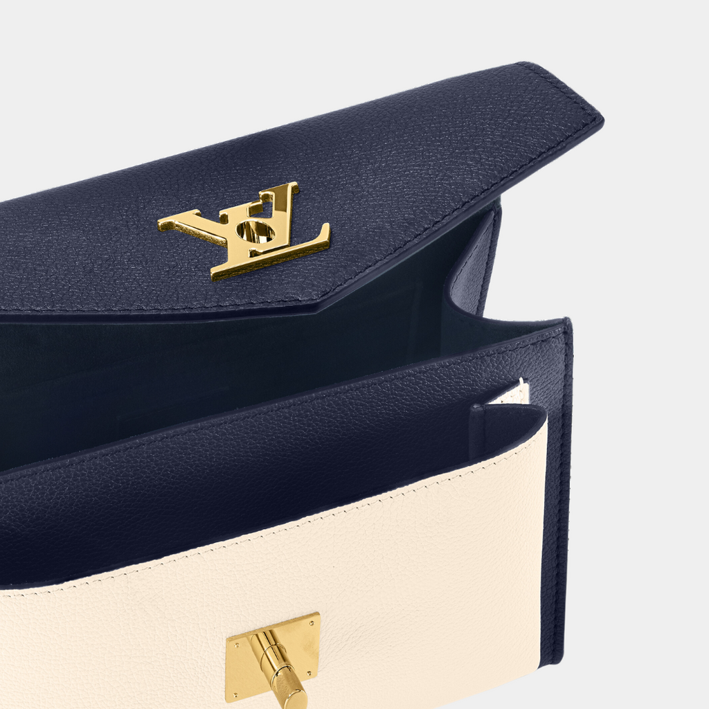 Louis Vuitton Microchipped MyLockMe Creme Navy Chain Shoulder Bag - Kelly's Authentic Boutique