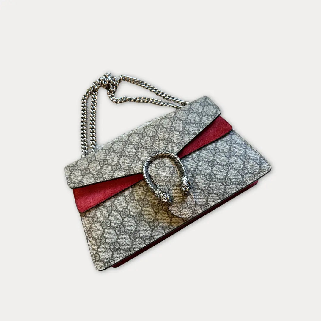 Gucci Small Dionysus GG Supreme With Red Suede Kelly's Authentic Boutique