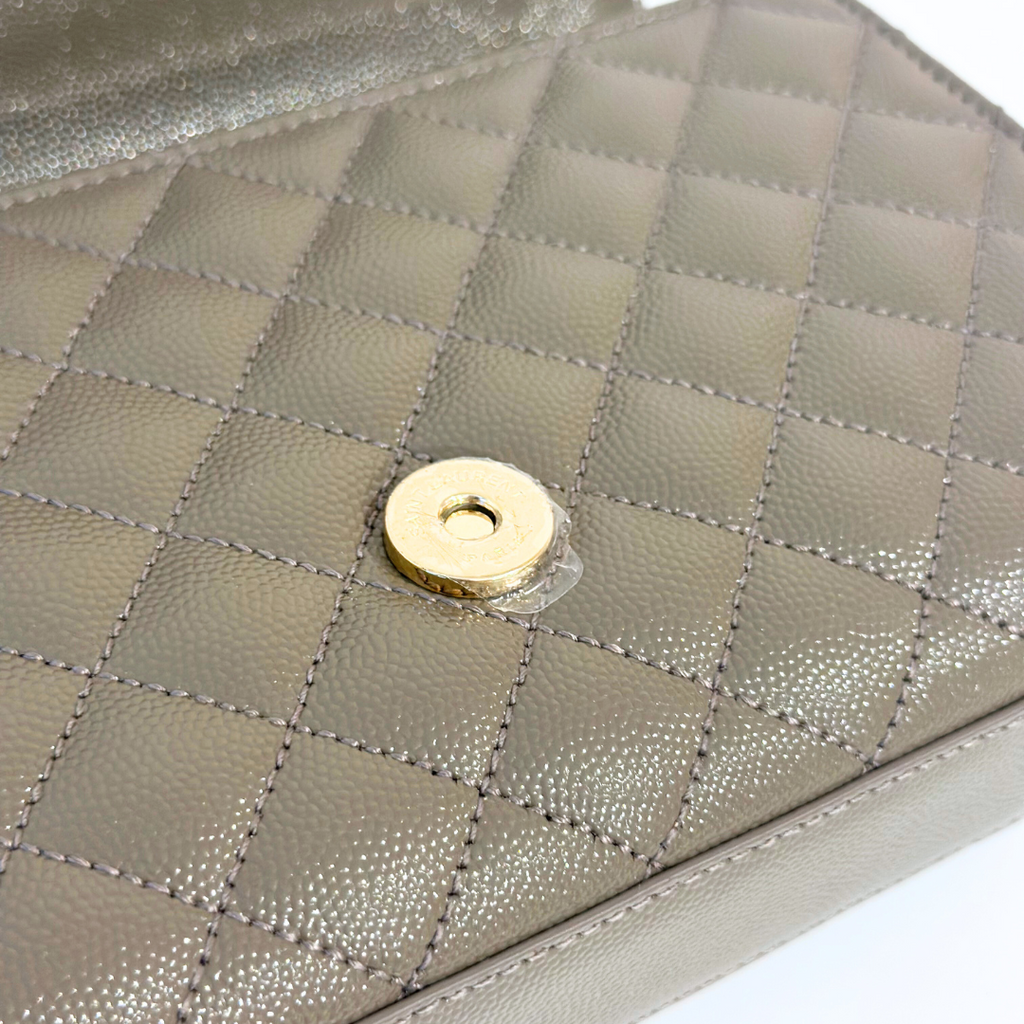 Saint Laurent Small Quilted Grain Grey Envelope Shoulder Bag with GHW Kelly's Authentic Boutique