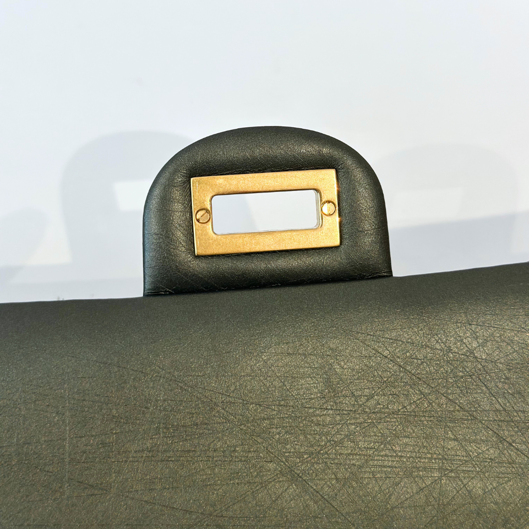 Chanel Metallic Green Chevron Quilted Calfskin Reissue Classic Flap Kelly's Authentic Boutique