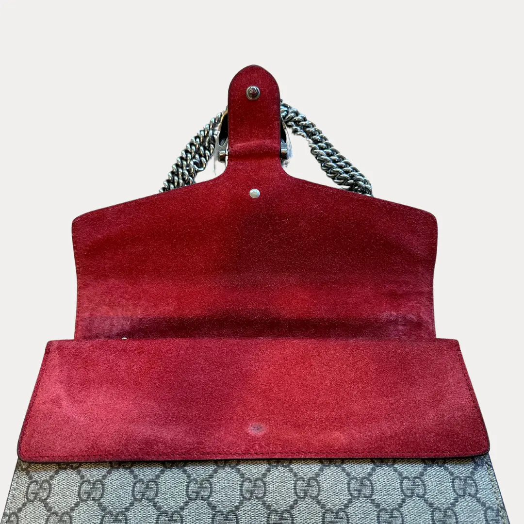 Gucci Small Dionysus GG Supreme With Red Suede Kelly's Authentic Boutique