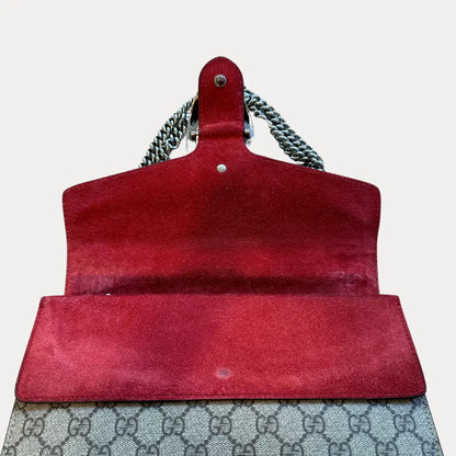 Gucci Small Dionysus GG Supreme With Red Suede Kelly's Authentic Boutique