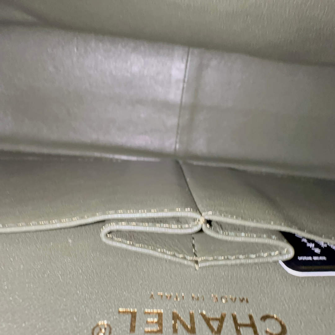 Chanel Metallic Green Chevron Quilted Calfskin Reissue Classic Flap Kelly's Authentic Boutique