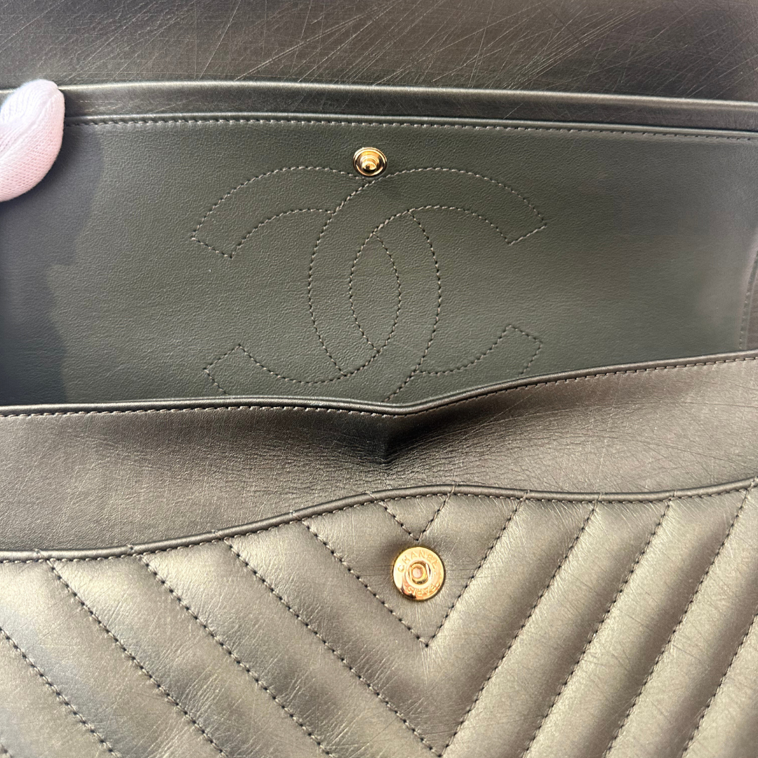 Chanel Metallic Green Chevron Quilted Calfskin Reissue Classic Flap Kelly's Authentic Boutique