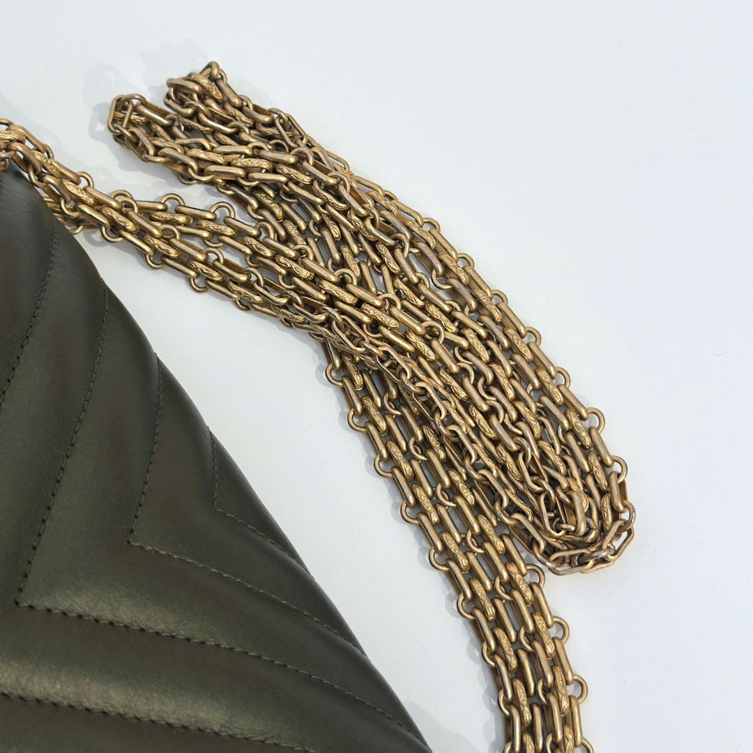 Chanel Metallic Green Chevron Quilted Calfskin Reissue Classic Flap Kelly's Authentic Boutique