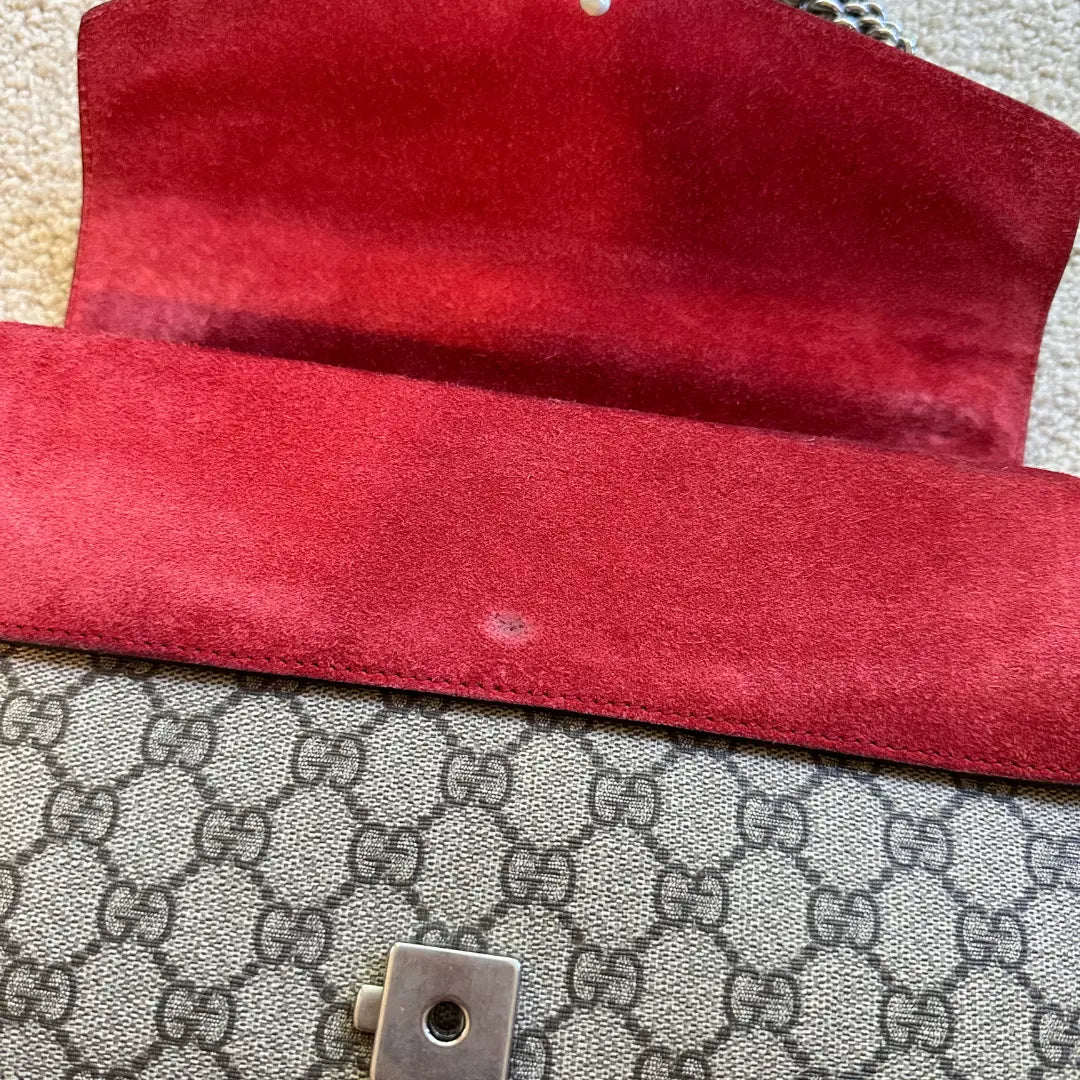 Gucci Small Dionysus GG Supreme With Red Suede Kelly's Authentic Boutique