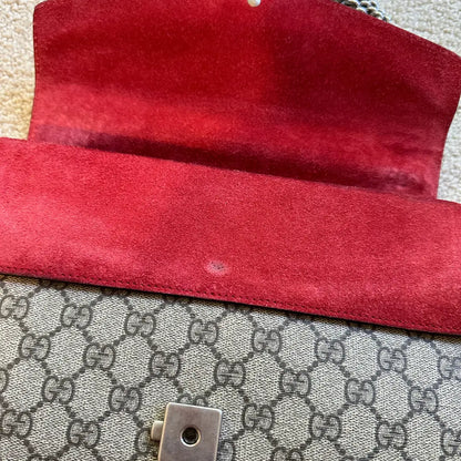 Gucci Small Dionysus GG Supreme With Red Suede Kelly's Authentic Boutique