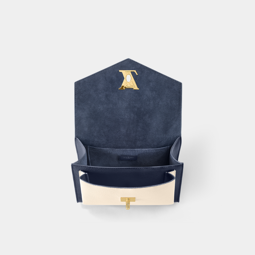 Louis Vuitton Microchipped MyLockMe Creme Navy Chain Shoulder Bag - Kelly's Authentic Boutique