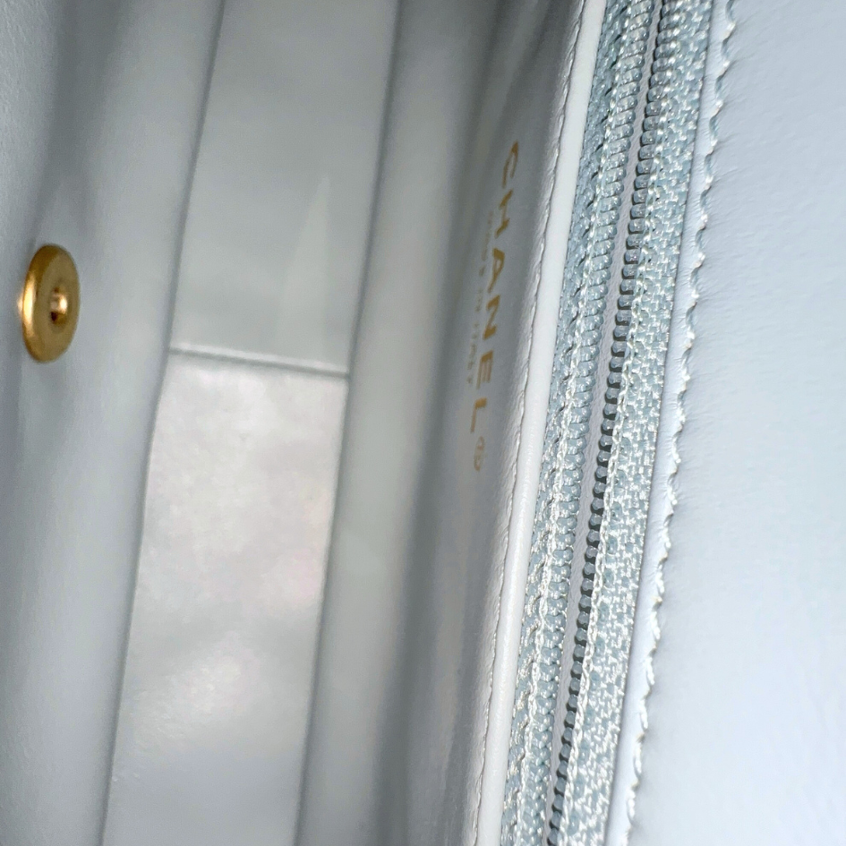 Microchipped 22P Baby Blue Medium Lambskin Enamel and Gold Tone Shoulder Bag Kelly's Authentic Boutique