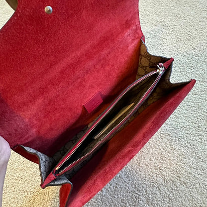 Gucci Small Dionysus GG Supreme With Red Suede Kelly's Authentic Boutique