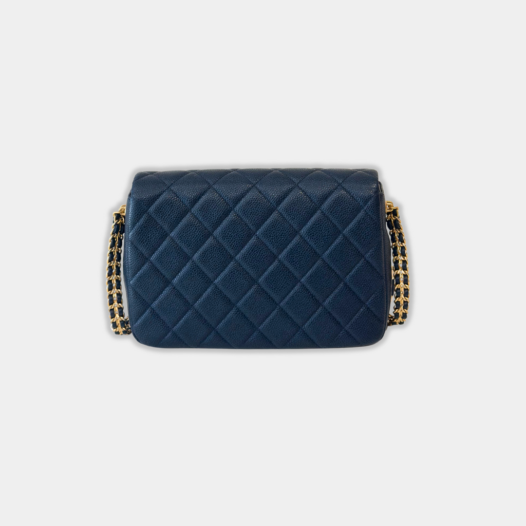 Chanel Microchipped Navy 21A Mini Rectangular Caviar Flap Bag with GHW Kelly's Authentic Boutique