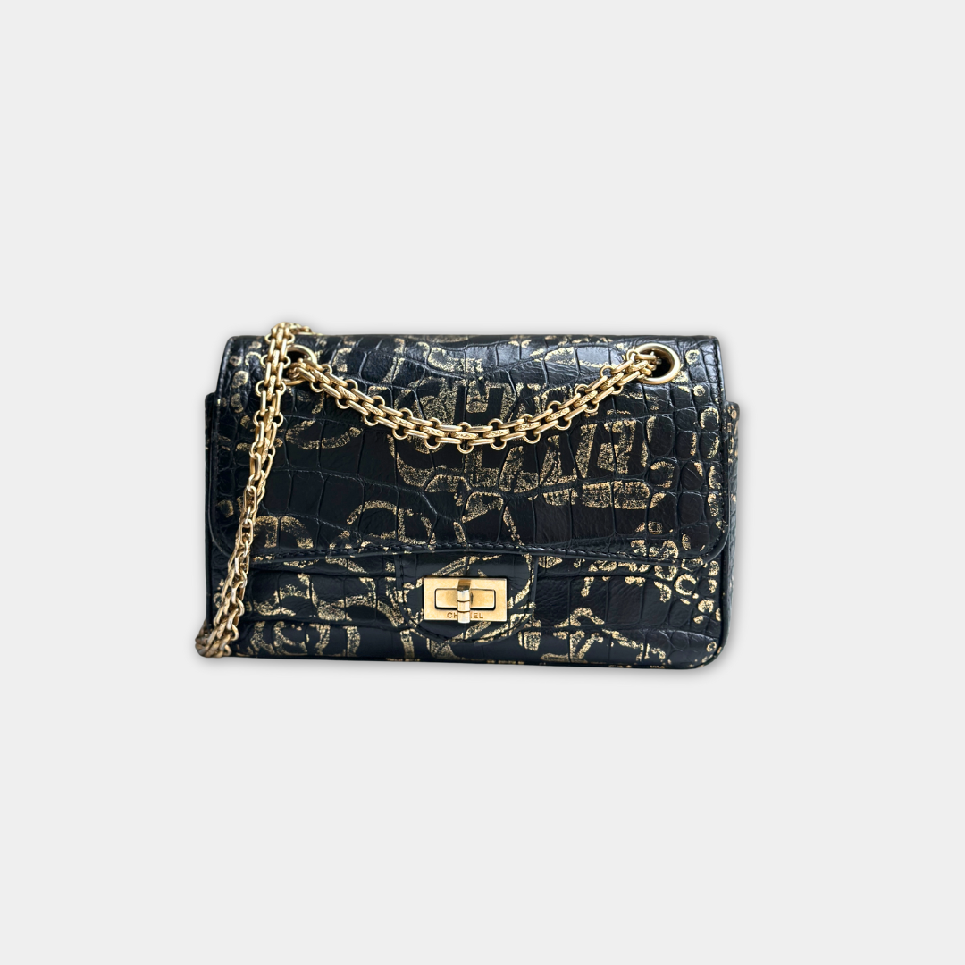 Limited Mini Reissue 2.55 Rectangular Metiers D’art  Croc Embossed Graffiti Flap Bag Kelly's Authentic Boutique