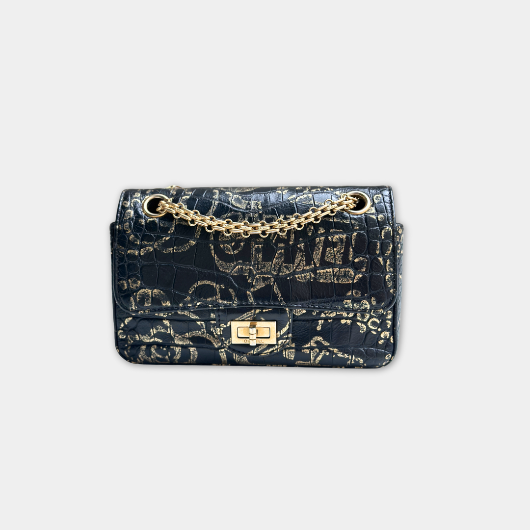 Limited Mini Reissue 2.55 Rectangular Metiers Dโart  Croc Embossed Graffiti Flap Bag Kelly's Authentic Boutique