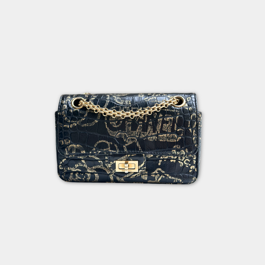 Limited Mini Reissue 2.55 Rectangular Metiers D’art  Croc Embossed Graffiti Flap Bag Kelly's Authentic Boutique