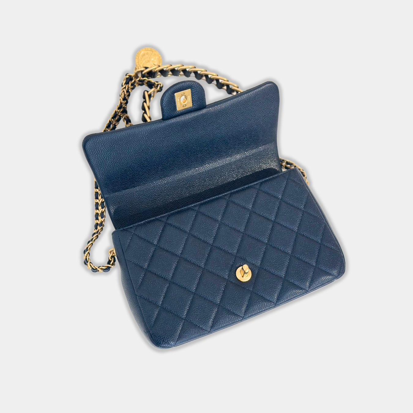 Chanel Microchipped Navy 21A Mini Rectangular Caviar Flap Bag with GHW Kelly's Authentic Boutique