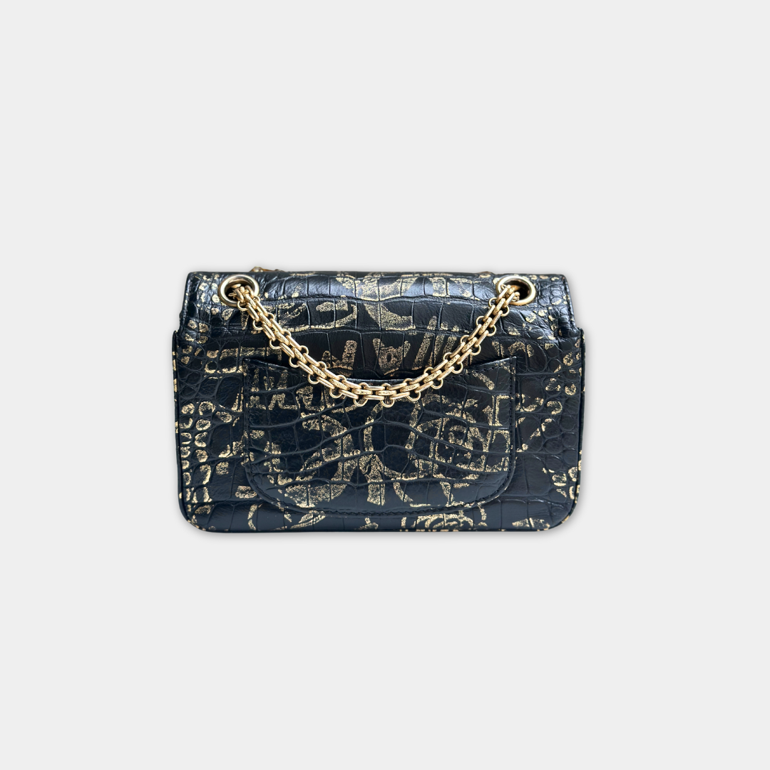 Limited Mini Reissue 2.55 Rectangular Metiers Dโart  Croc Embossed Graffiti Flap Bag Kelly's Authentic Boutique