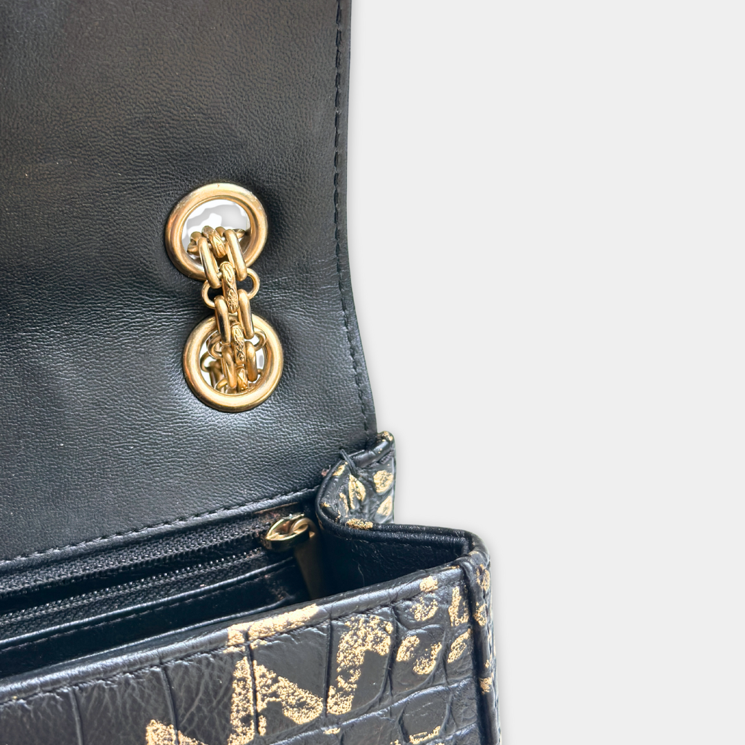 Limited Mini Reissue 2.55 Rectangular Metiers Dโart  Croc Embossed Graffiti Flap Bag Kelly's Authentic Boutique