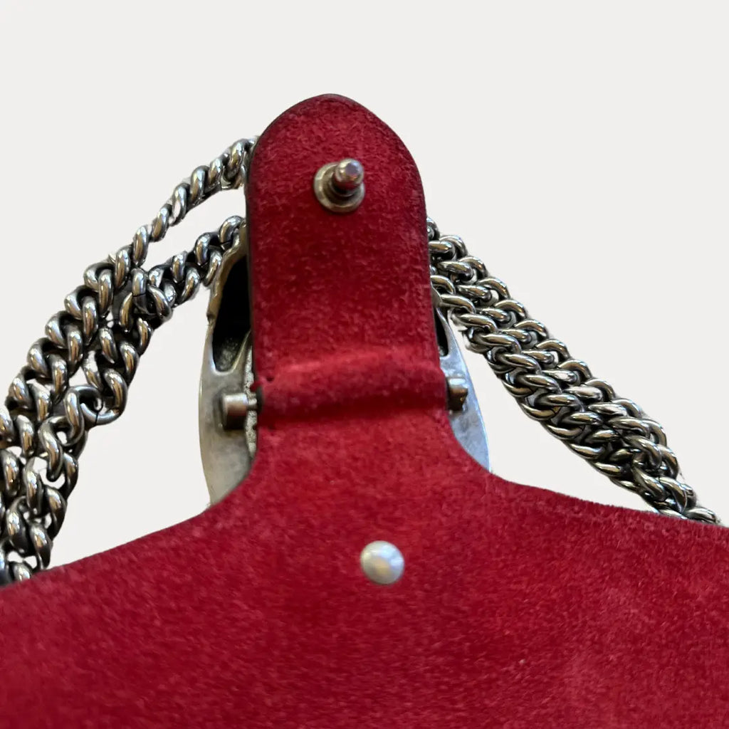 Gucci Small Dionysus GG Supreme With Red Suede Kelly's Authentic Boutique
