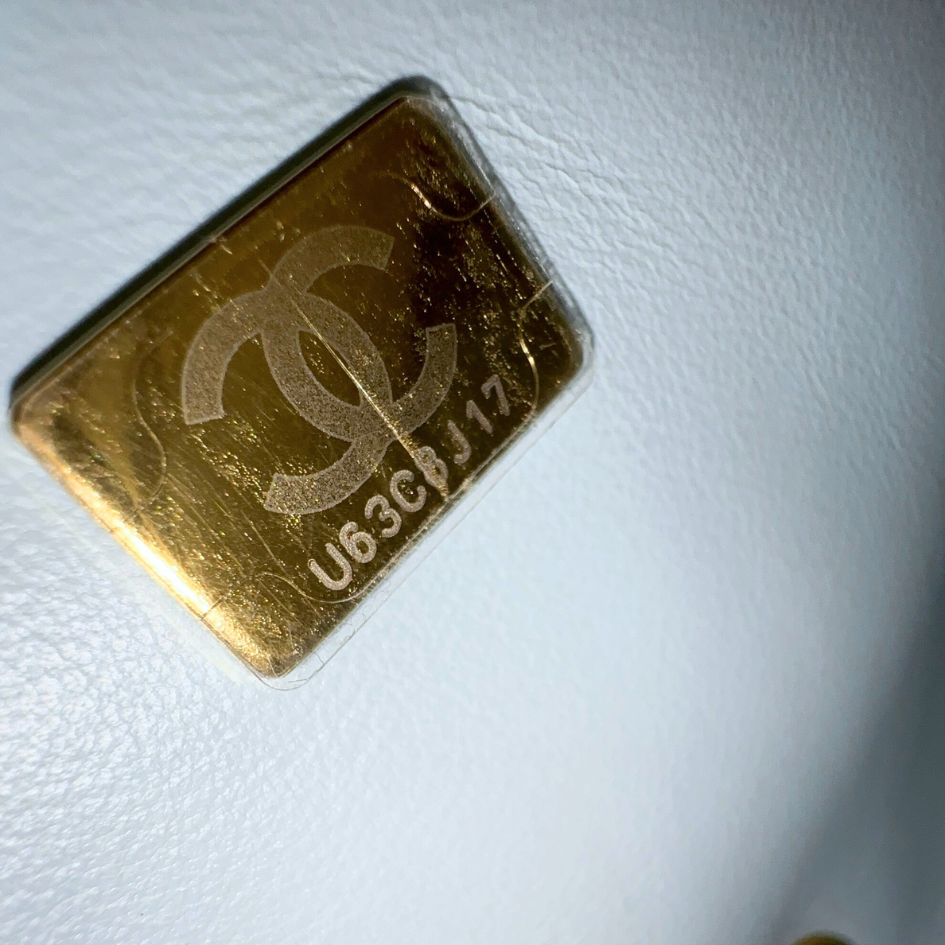 Microchipped 22P Baby Blue Medium Lambskin Enamel and Gold Tone Shoulder Bag Kelly's Authentic Boutique