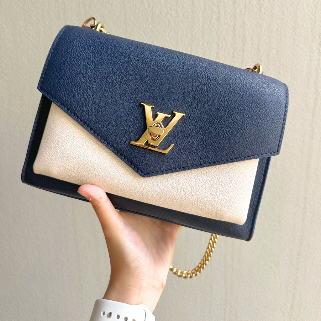 Louis Vuitton Microchipped MyLockMe Creme Navy Chain Shoulder Bag - Kelly's Authentic Boutique