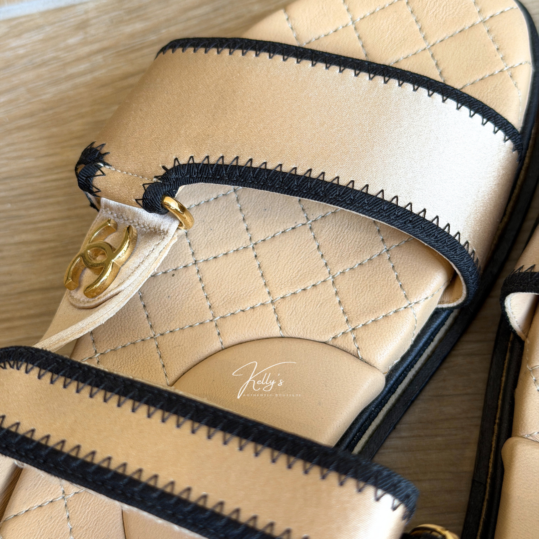 Chanel Beige Satin Platform Dad Sandals Kelly's Authentic Boutique