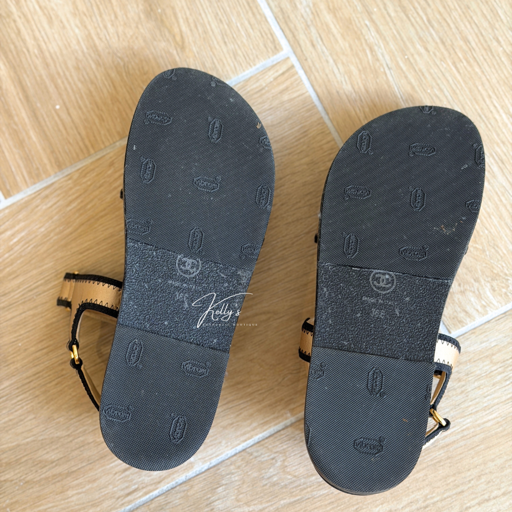 Chanel Beige Satin Platform Dad Sandals Kelly's Authentic Boutique