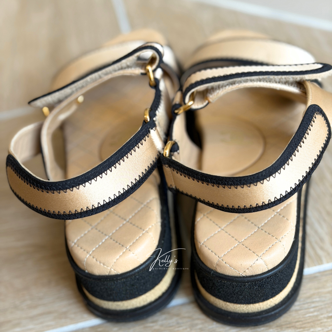 Chanel Beige Satin Platform Dad Sandals Kelly's Authentic Boutique