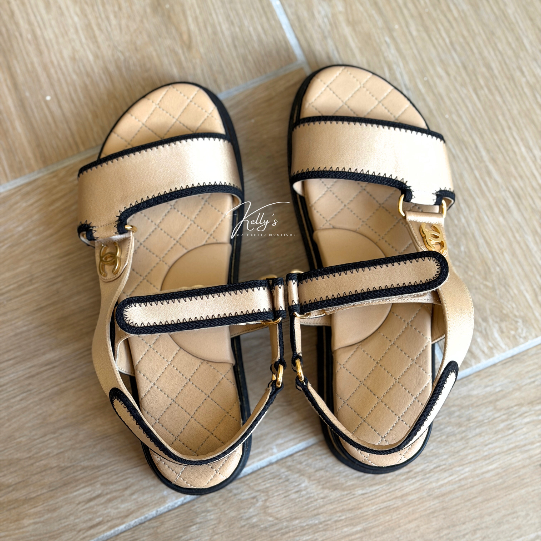Chanel Beige Satin Platform Dad Sandals Kelly's Authentic Boutique