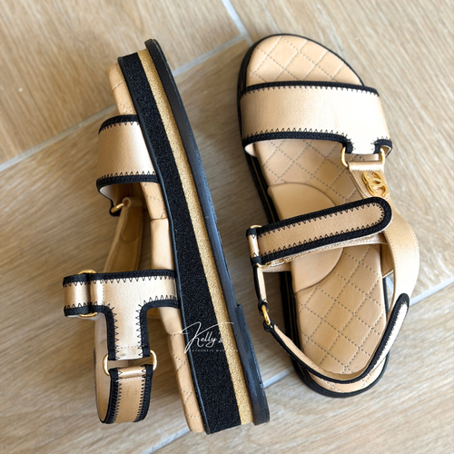 Chanel Beige Satin Platform Dad Sandals Kelly's Authentic Boutique