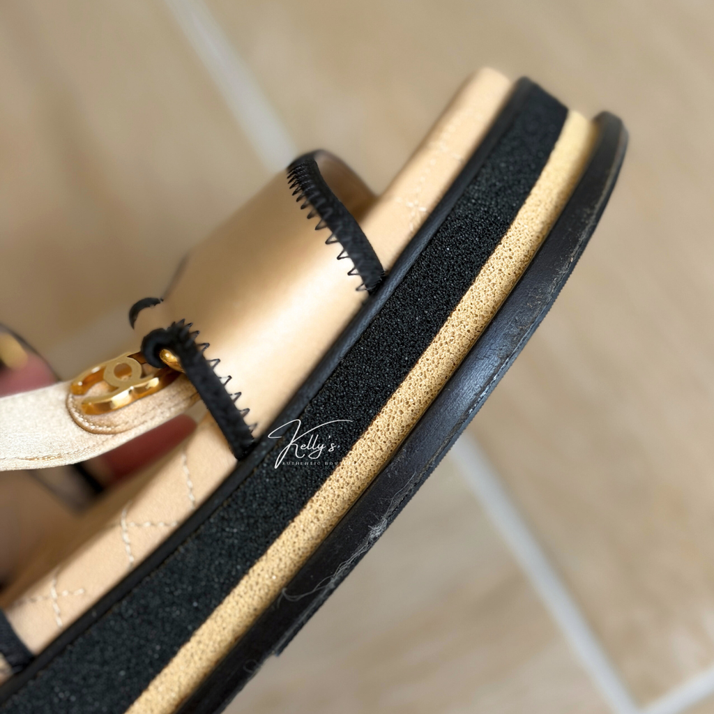 Chanel Beige Satin Platform Dad Sandals Kelly's Authentic Boutique