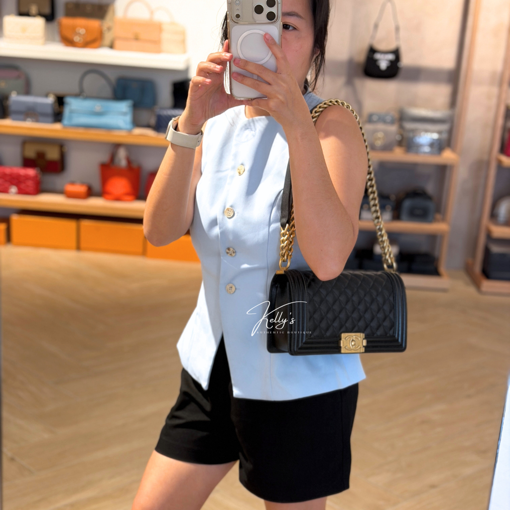 Chanel Old Medium Black Caviar Boy Bag Kelly's Authentic Boutique