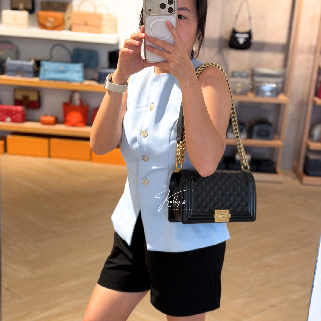 Chanel Old Medium Black Caviar Boy Bag Kelly's Authentic Boutique