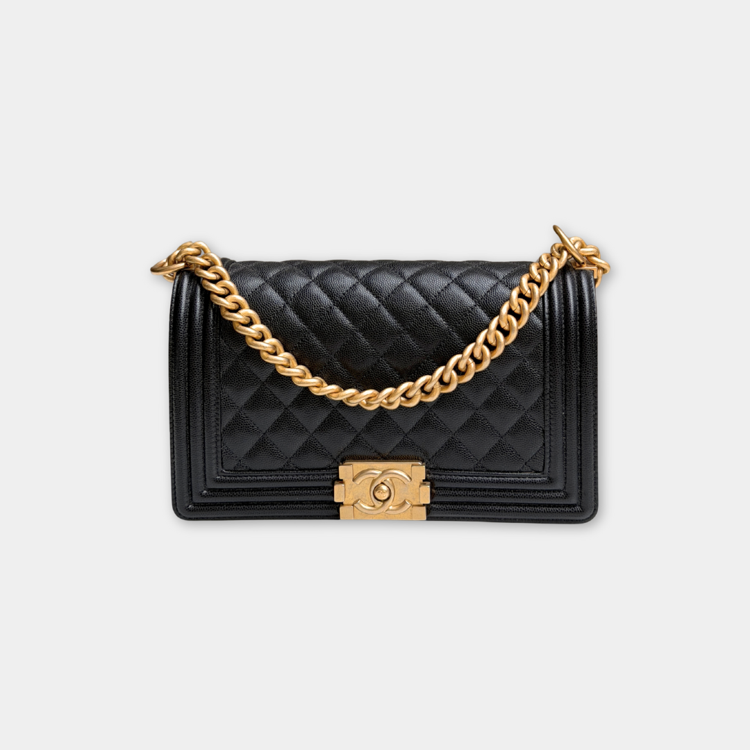 Chanel Old Medium Black Caviar Boy Bag Kelly's Authentic Boutique