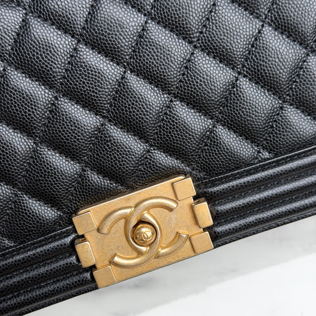 Chanel Old Medium Black Caviar Boy Bag Kelly's Authentic Boutique
